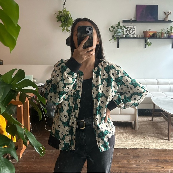 Who What Wear Jackets & Blazers - Who What Wear Green Floral Bomber Jacket